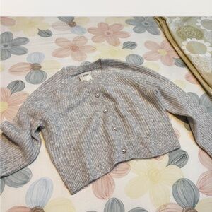 Abercrombie & Fitch Light Gray Ribbed Button-Up Cardigan